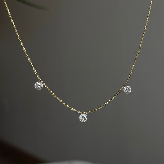 14K Triple Quarter Carat Diamond Floating Diamond Necklace 75/100CTW