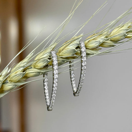 14K White Gold "Flame" Cheveron Diamond Earrings