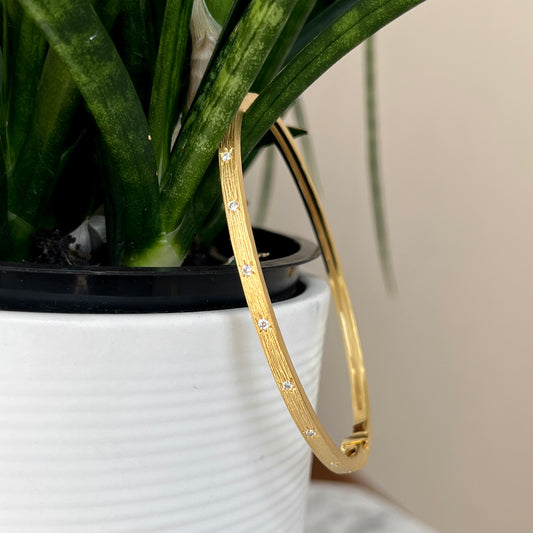 14K Yellow Gold Matte "Star" Diamond Bangle Bracelet