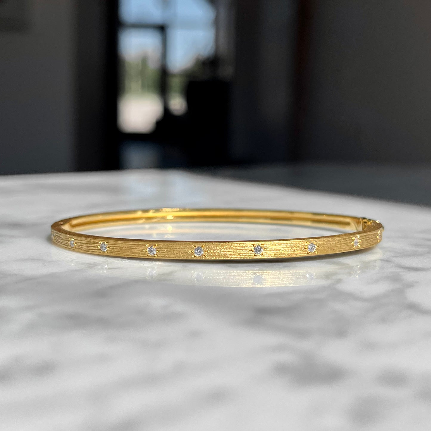 14K Yellow Gold Matte "Star" Diamond Bangle Bracelet