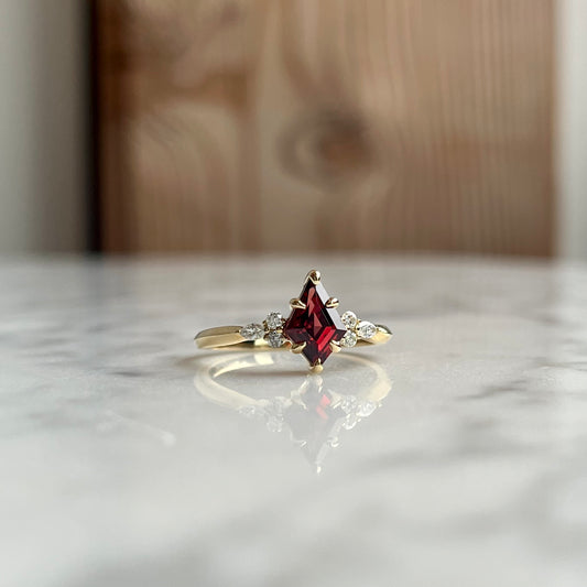 14K Yellow Gold Garnet and Diamond Ring