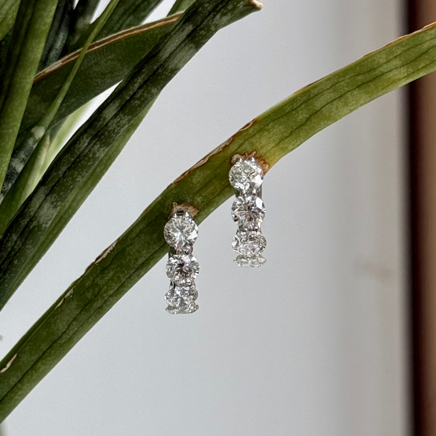 14K White Gold Diamond Huggie Hoop Earrings