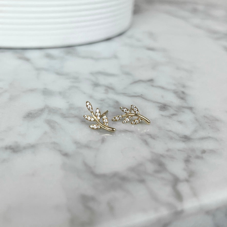 14K Yellow Gold Diamond Stud Vine Earrings