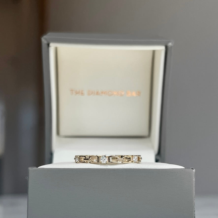 14K Yellow Gold Stackable Thin Square Diamond Link Ring