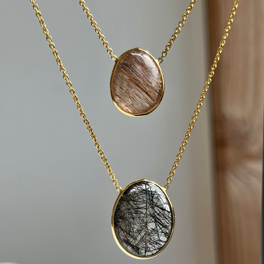 14K Yellow gold Double Cabochon Birthstone Bezel Necklace