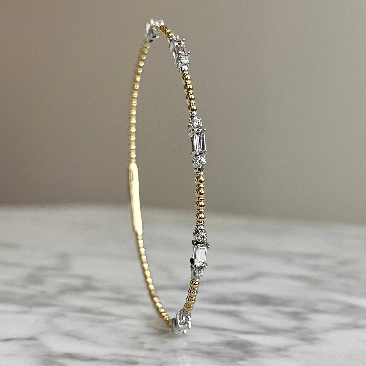 14K Two-Tone "5-Station" Baguette Flexible Bangle Bracelet