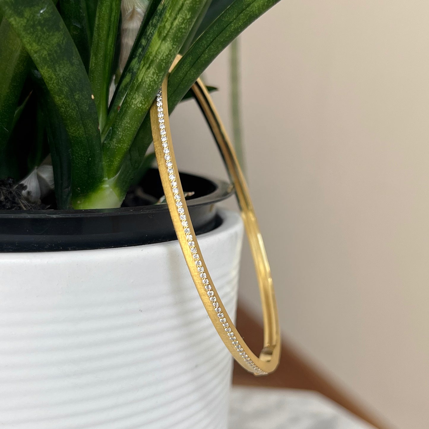 14K Yellow Gold Asymmetrical Diamond Bangle Bracelet