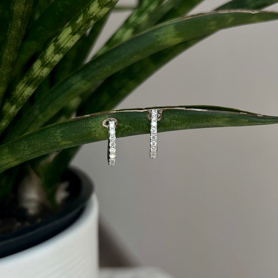 14K Diamond Huggie Hoop Earrings