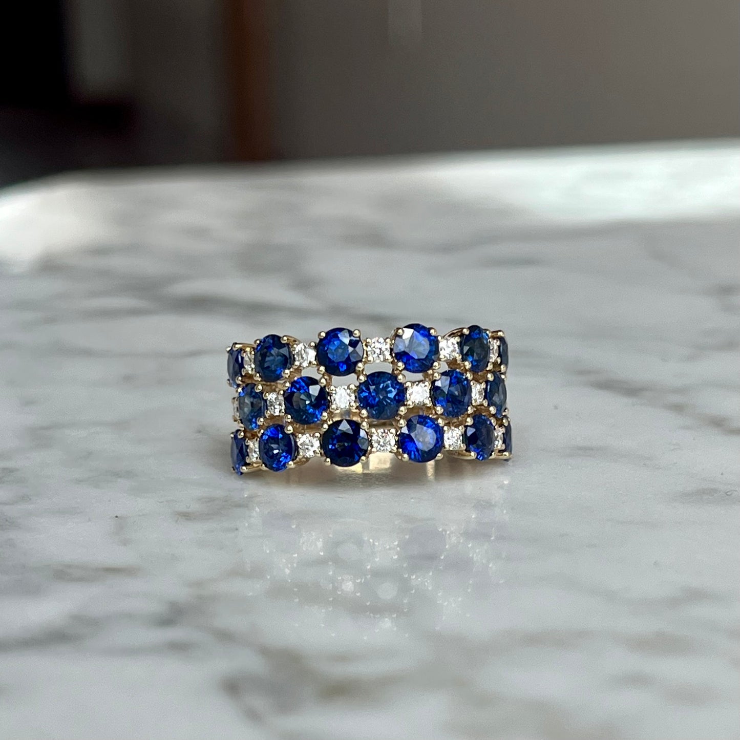 14K Yellow Gold Sapphire and Diamond Anniversary Band