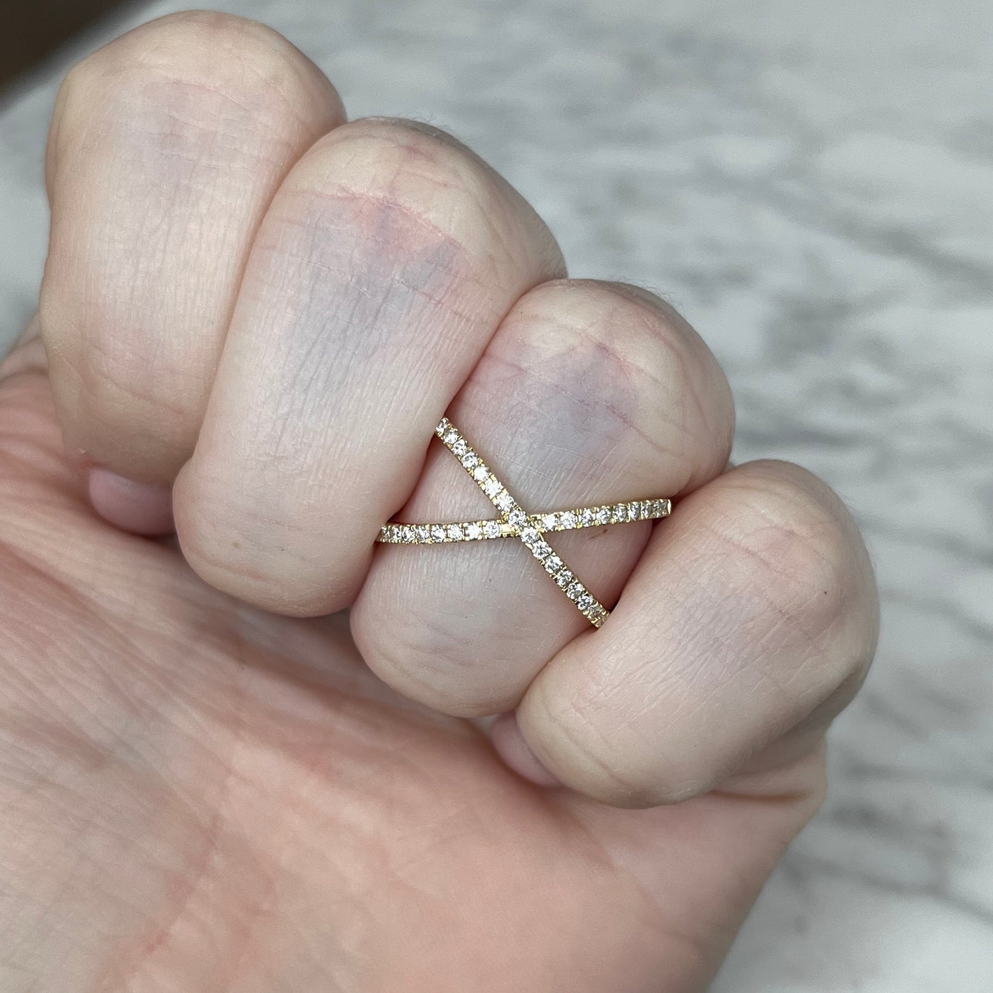 18K Yellow Gold Diamond Criss Cross Ring 26/100CTW