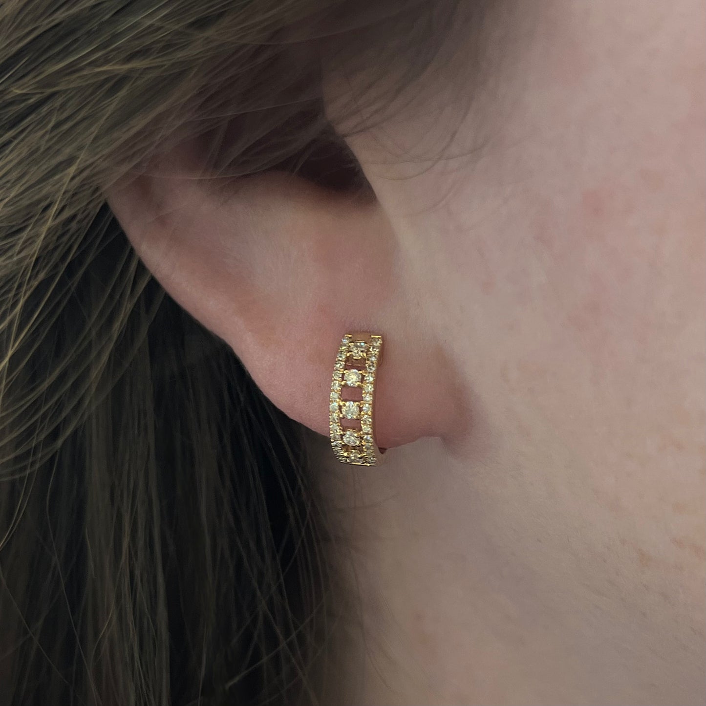 14K Yellow Gold Diamond Huggie Hoop Earring