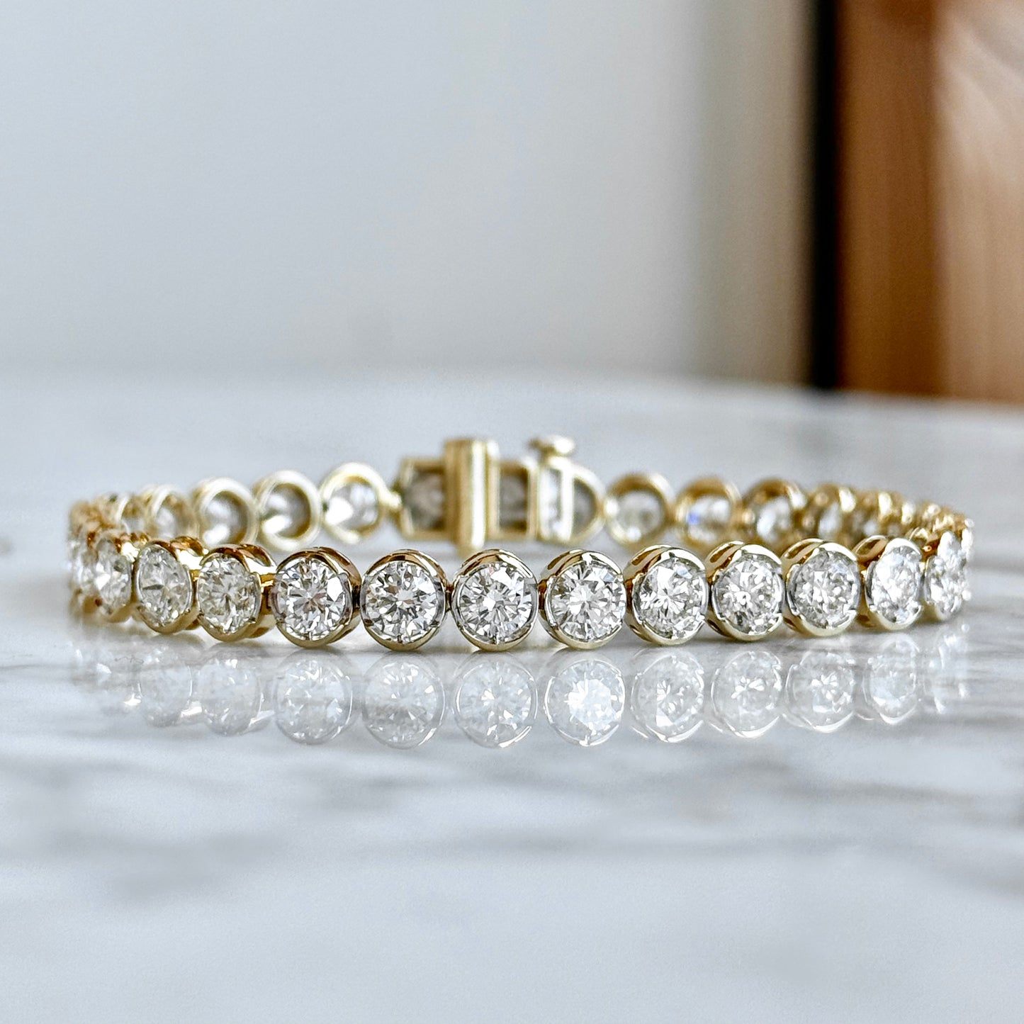 14K Yellow Gold Diamond Half Bezel Tennis Bracelet 10.11CTW