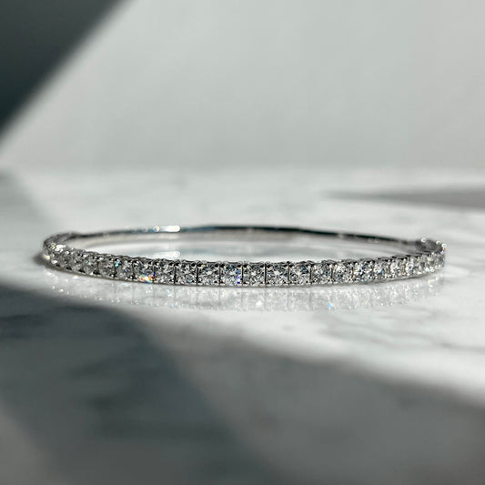 14K White Gold 3.00CTW Flexiable Diamond Bangle Bracelet