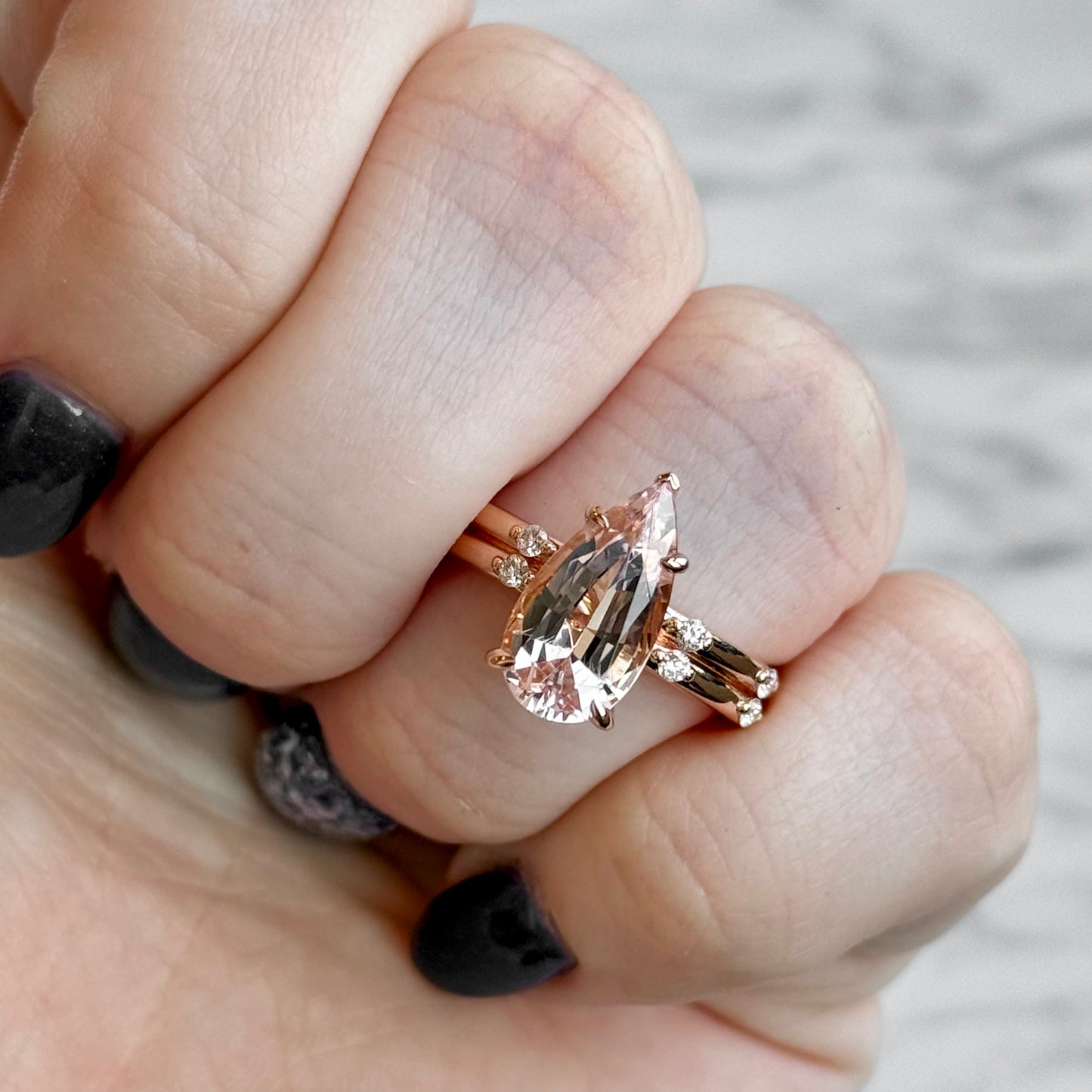 14K Rose Gold Morganite and Diamond Ring