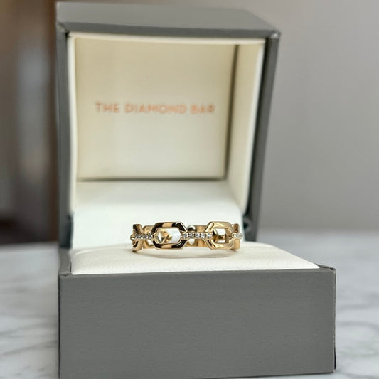 14K Diamond Square Link Ring