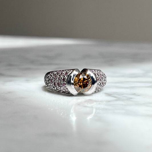 Platinum Natural Colored Diamond Ring with Rare Pink Diamonds