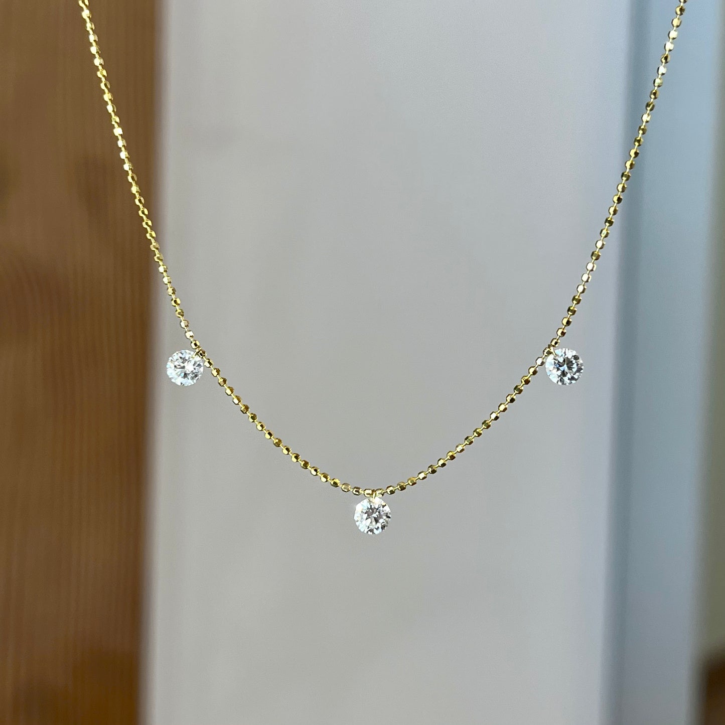 14K Triple Quarter Carat Diamond Floating Diamond Necklace 75/100CTW