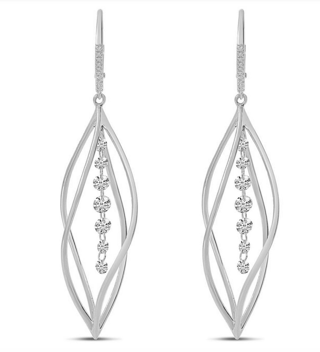 14K Floating Diamond 3D Swirl Earrings