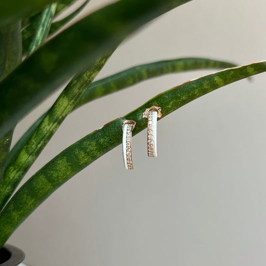 18K Rose Gold White Enamel  "J" Hoop Earrings