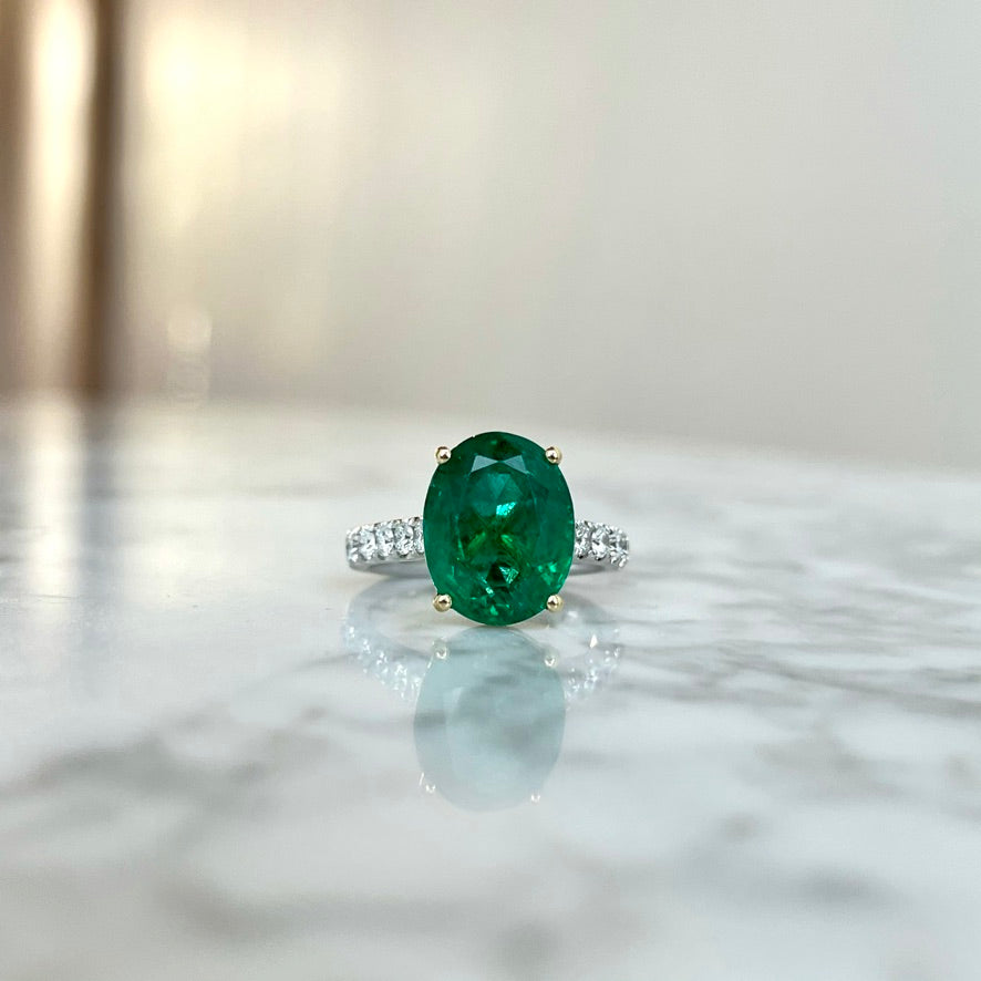 18K White and Yellow Gold Emerald and Diamond Ring.