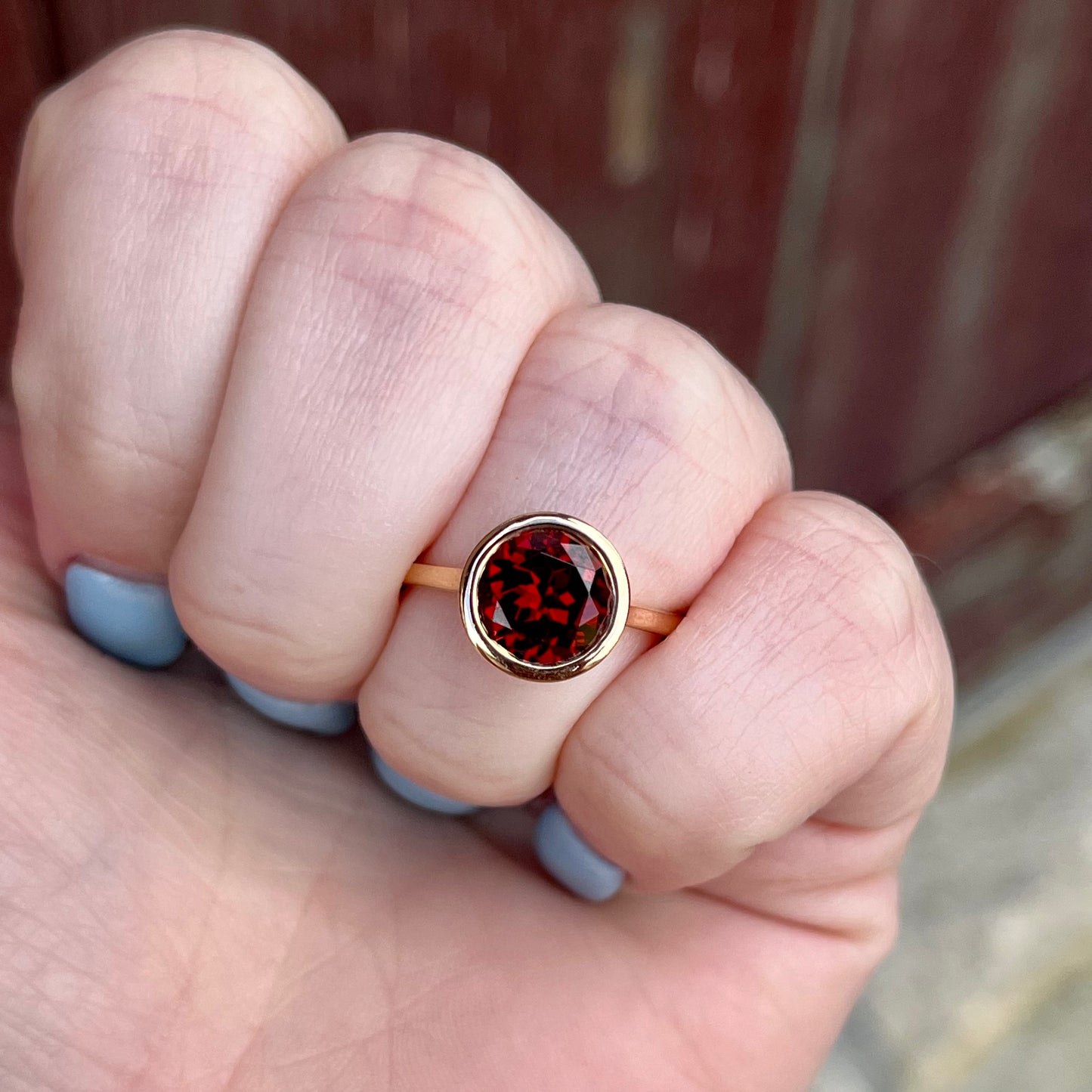 14K Rose Gold Bezel Set Garnet Ring 2.35CT