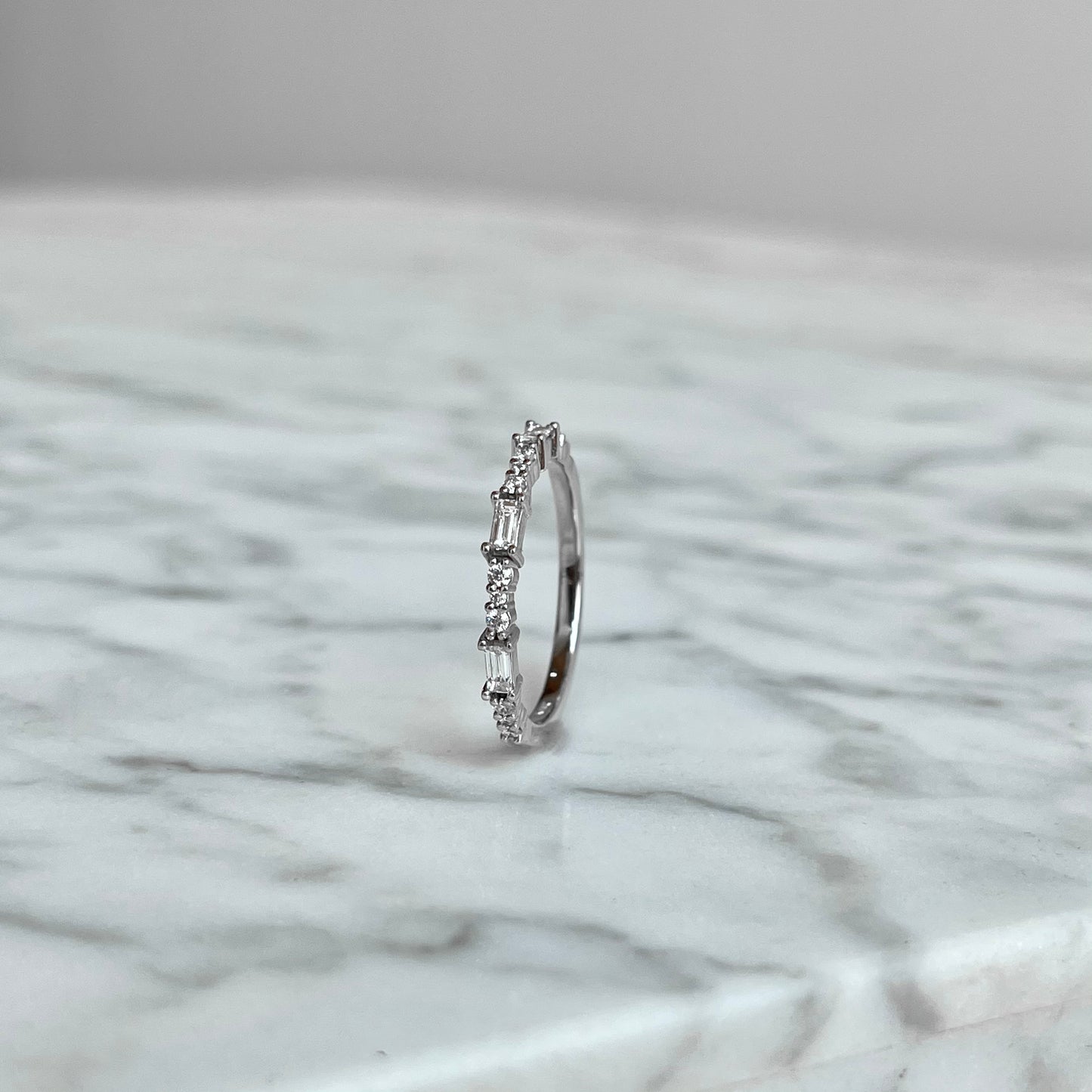 Baguette and Diamond Stackable Wedding Band 1/4CTW