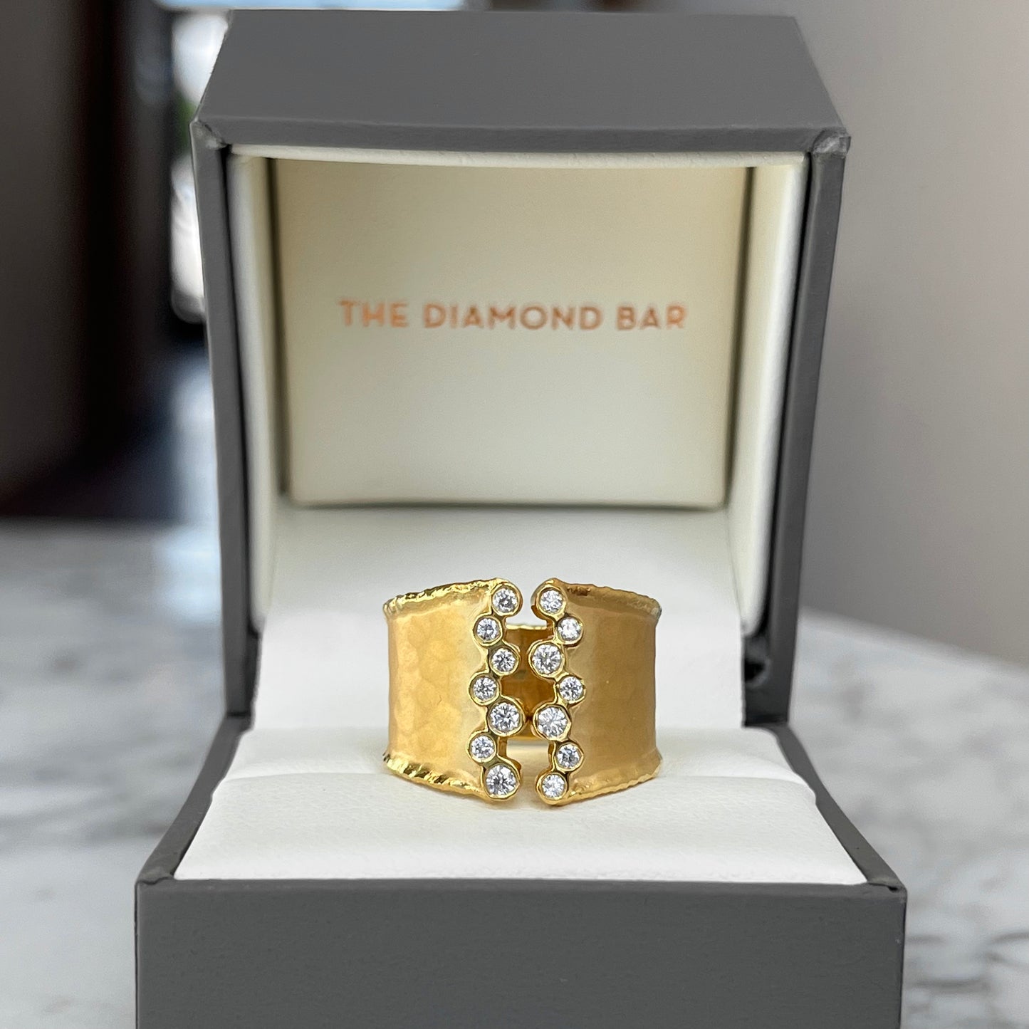 14K Yellow Gold Matte Hammered Cuff Ring