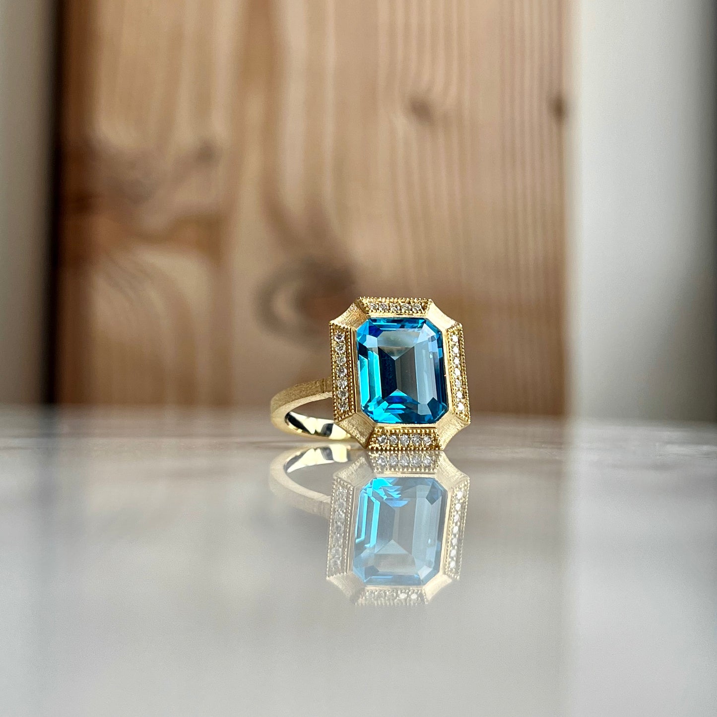 14K Yellow Gold Diamond and Topaz Ring