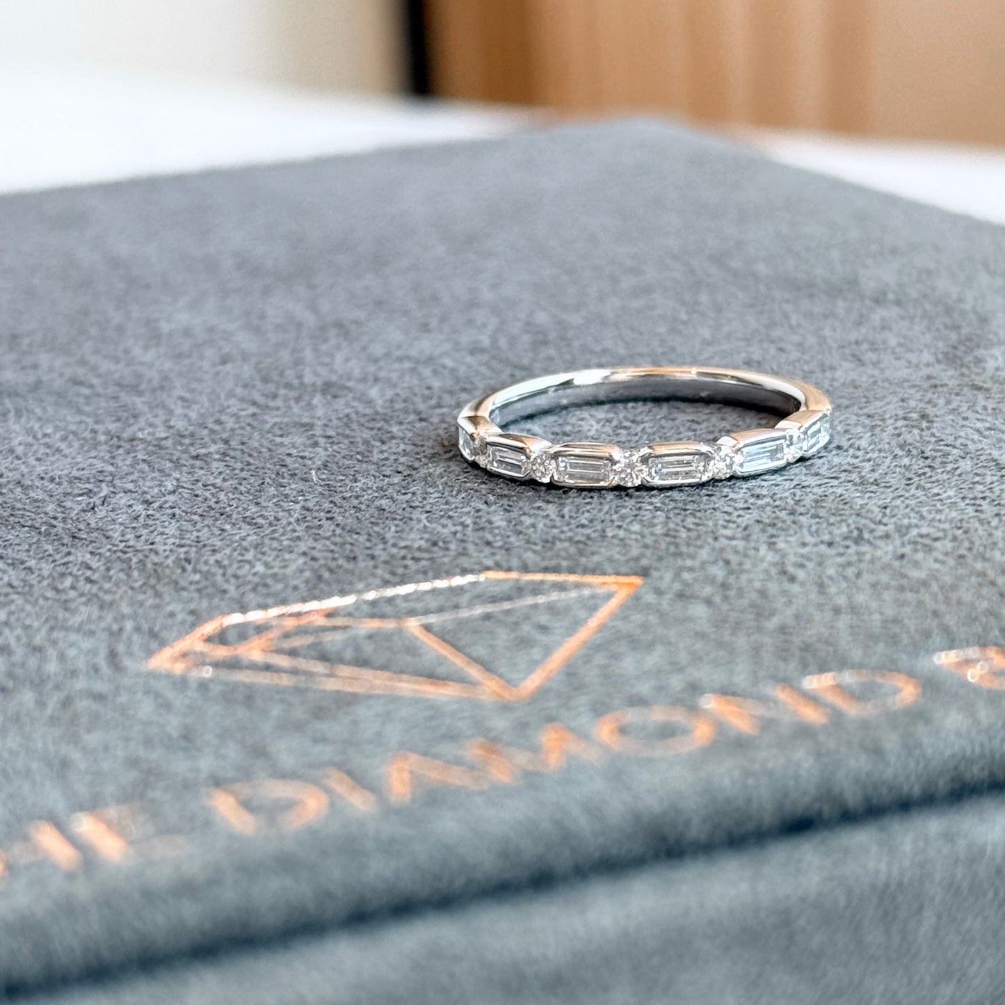 18K White Gold Baguette Diamond Stackable Band