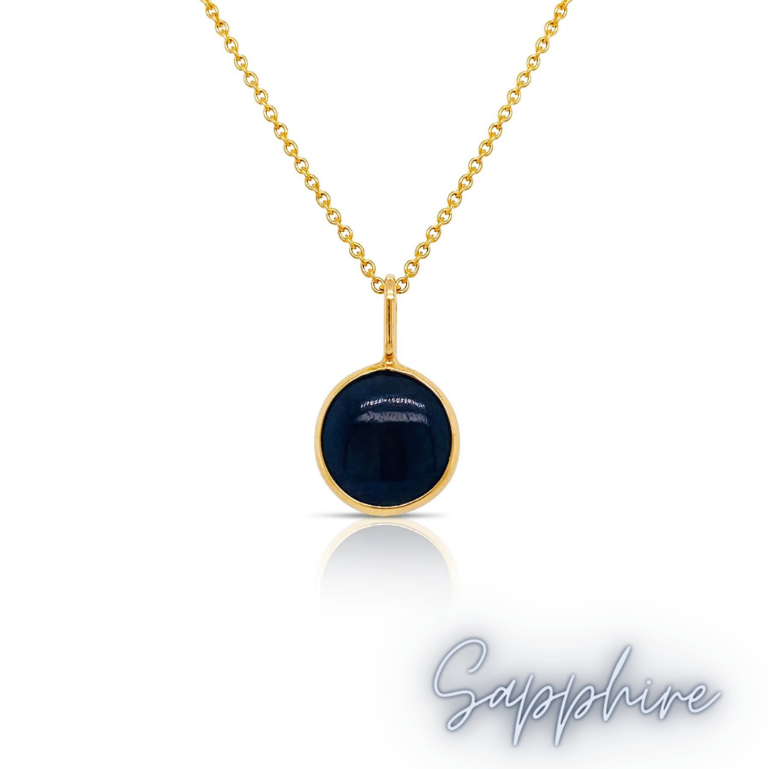 14K Yellow gold Double Cabochon Birthstone Bezel Necklace
