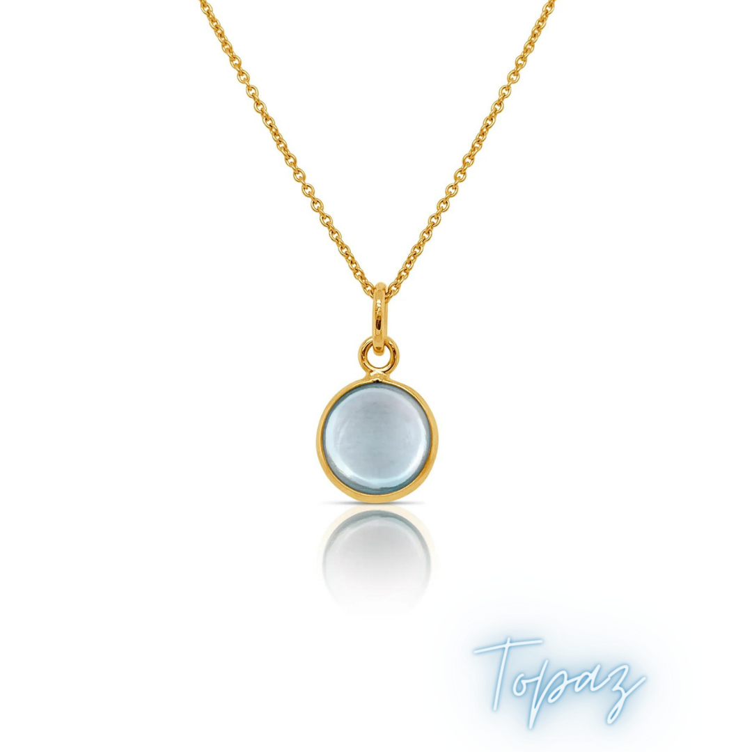 14K Yellow gold Double Cabochon Birthstone Bezel Necklace