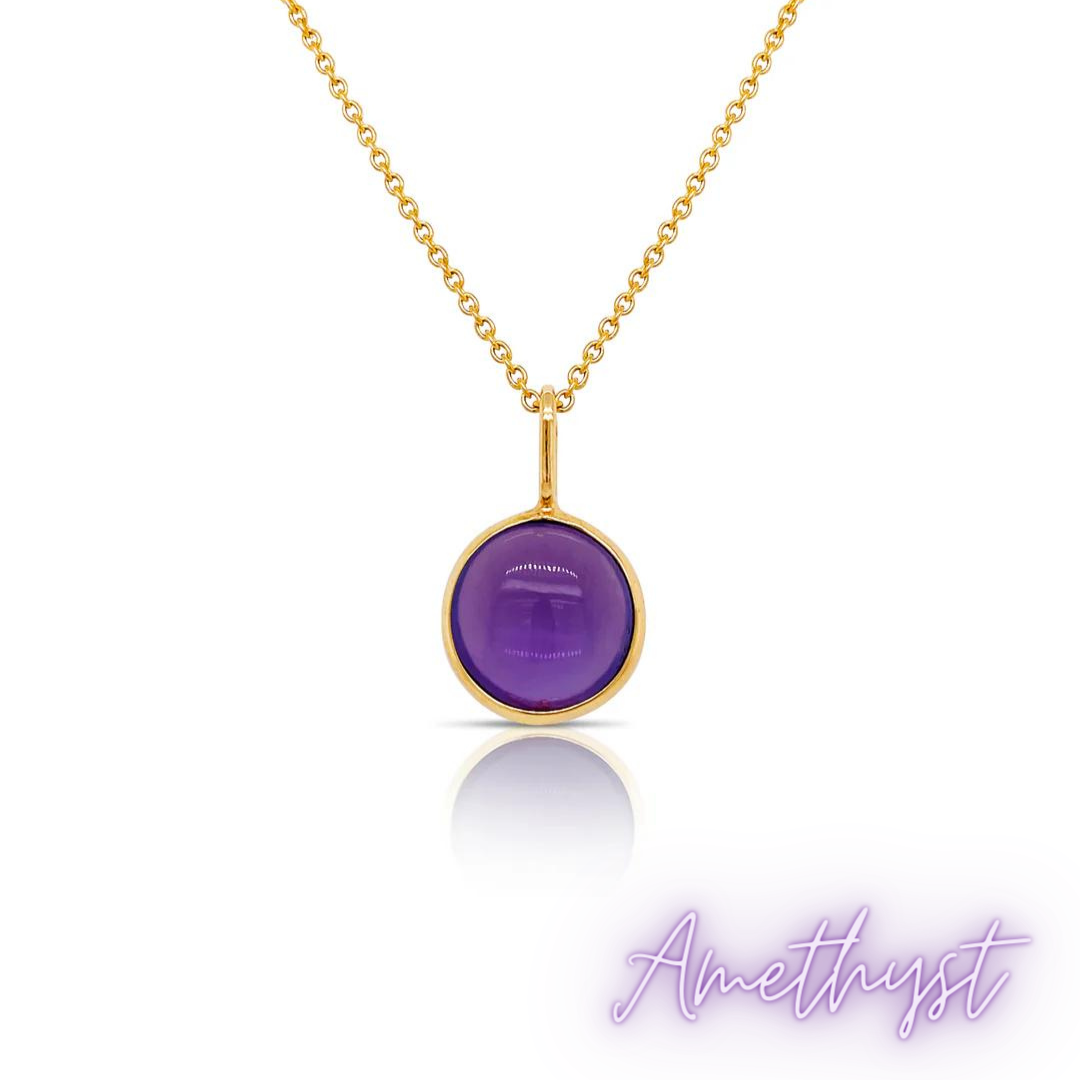 14K Yellow gold Double Cabochon Birthstone Bezel Necklace