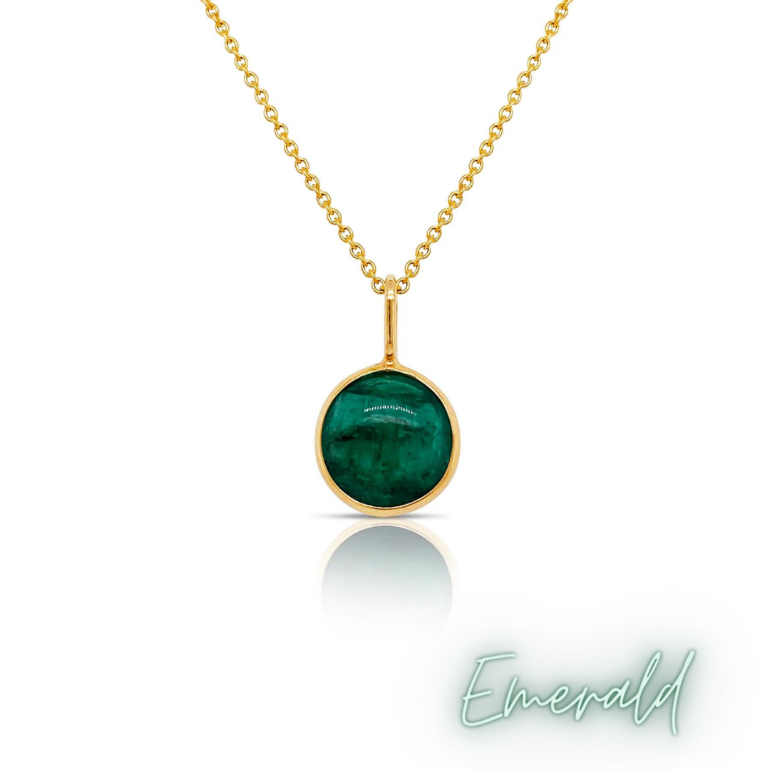 14K Yellow gold Double Cabochon Birthstone Bezel Necklace