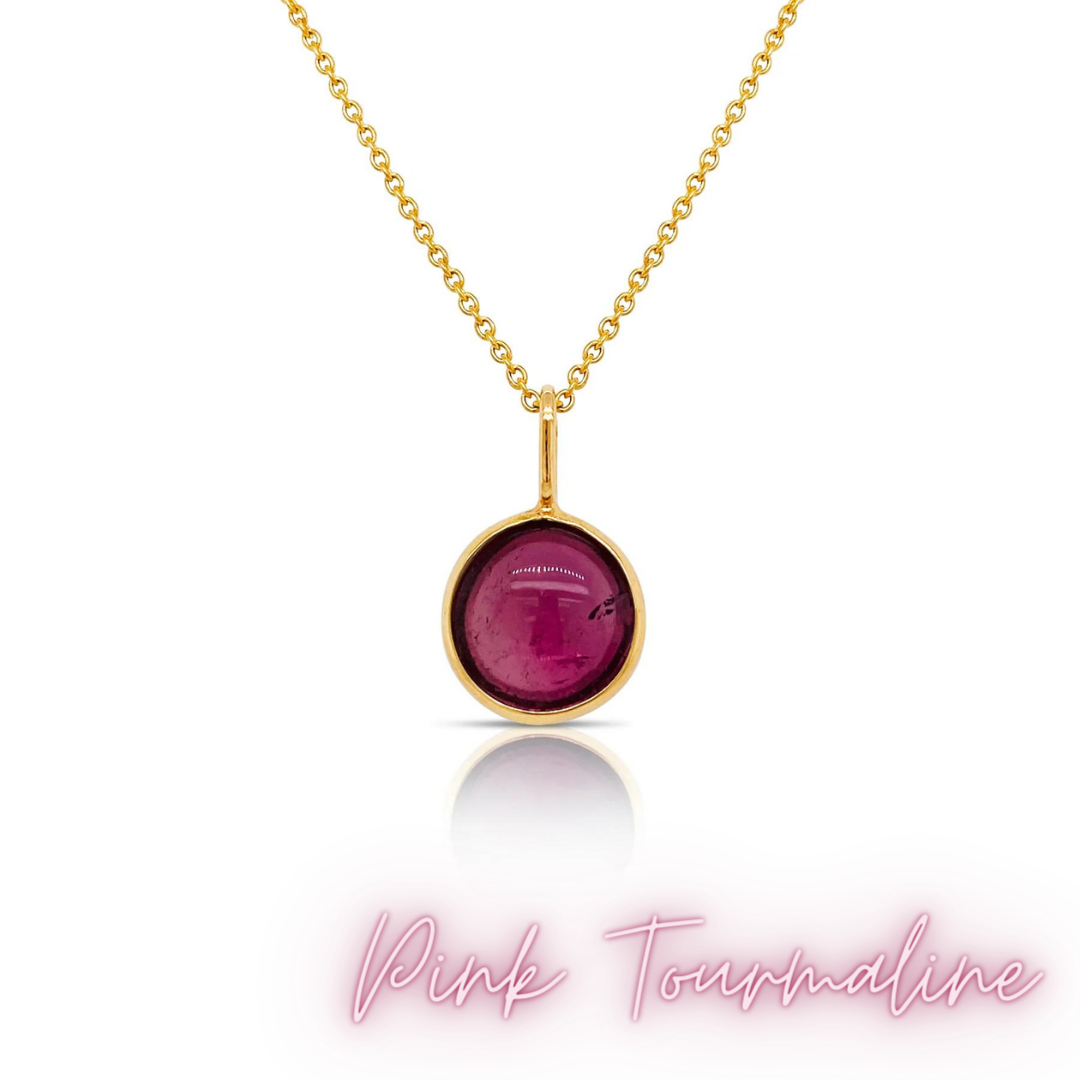 14K Yellow gold Double Cabochon Birthstone Bezel Necklace