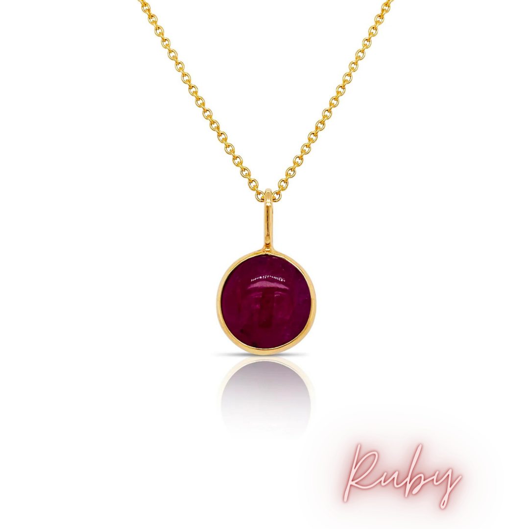 14K Yellow gold Double Cabochon Birthstone Bezel Necklace