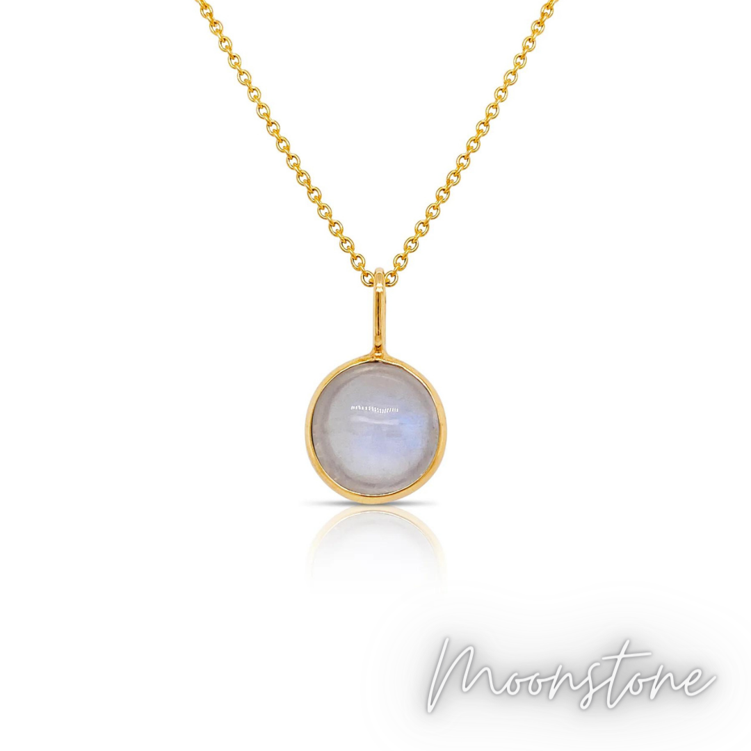 14K Yellow gold Double Cabochon Birthstone Bezel Necklace