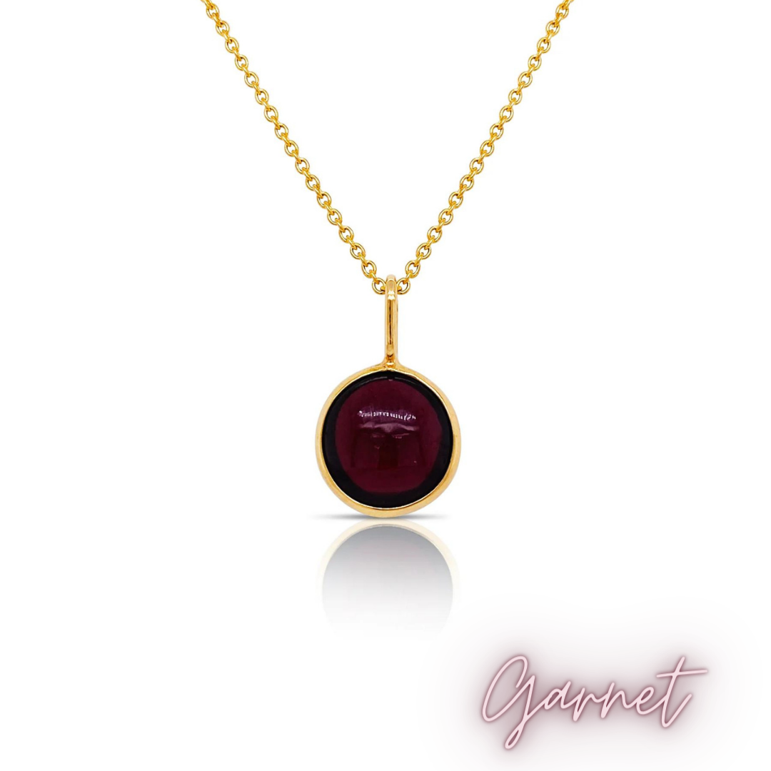 14K Yellow gold Double Cabochon Birthstone Bezel Necklace