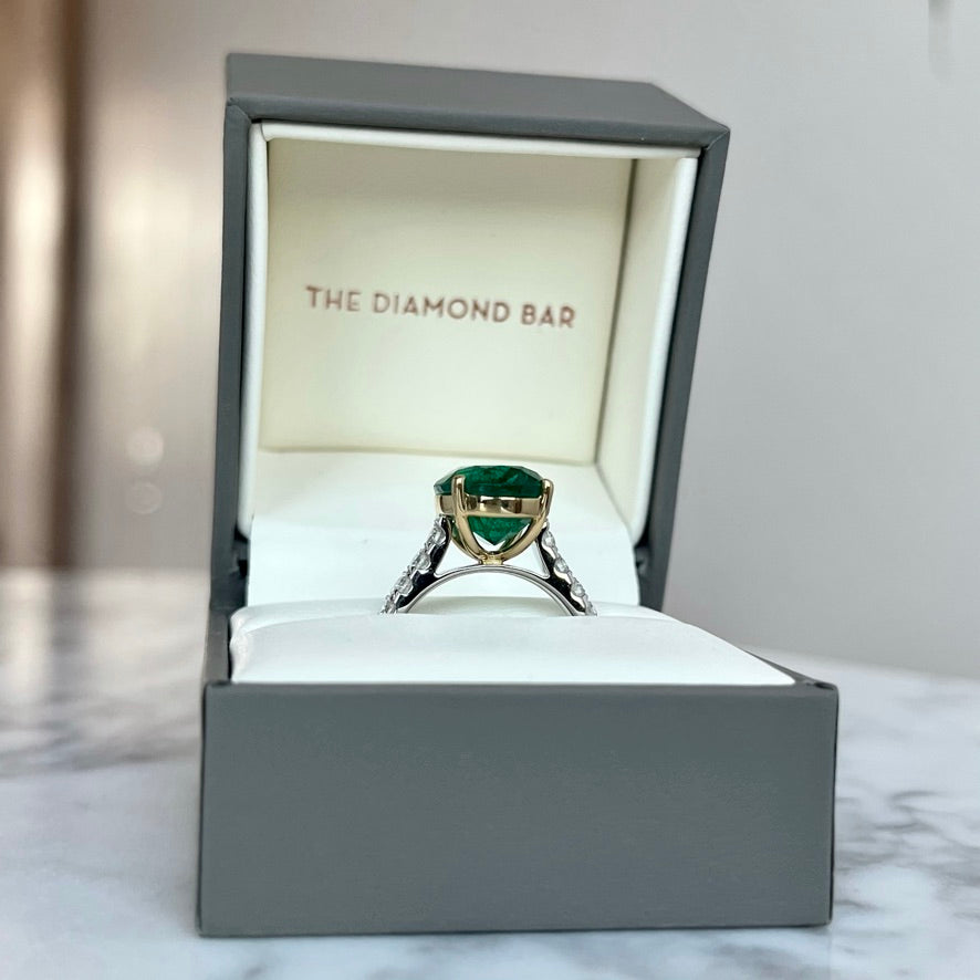 18K White and Yellow Gold Emerald and Diamond Ring.