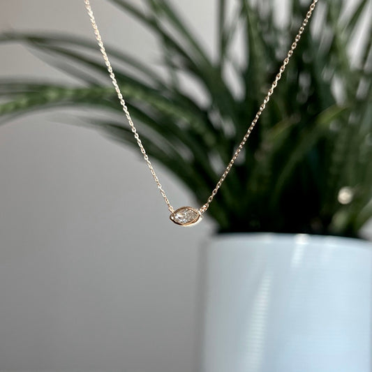 18K Rose Gold Solitaire Marquise Bezel Necklace 19/100CT