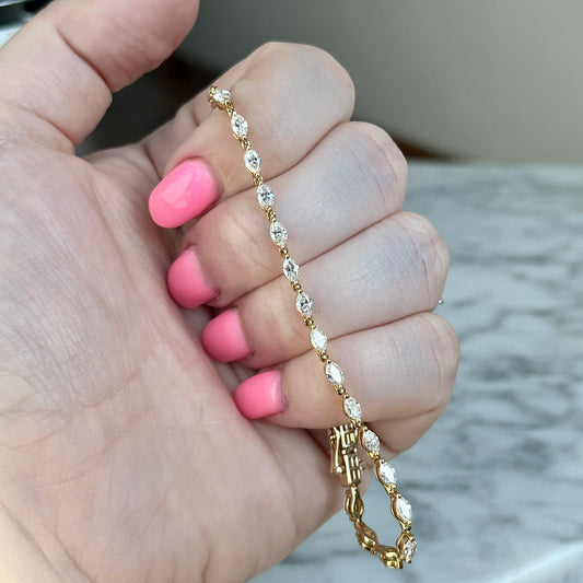14K Yellow Gold Single Prong Marquise Bracelet 3.10CTW