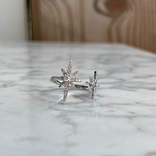 18K White Gold Open Concept Double Celestial Diamond Star Ring 47/100CTW