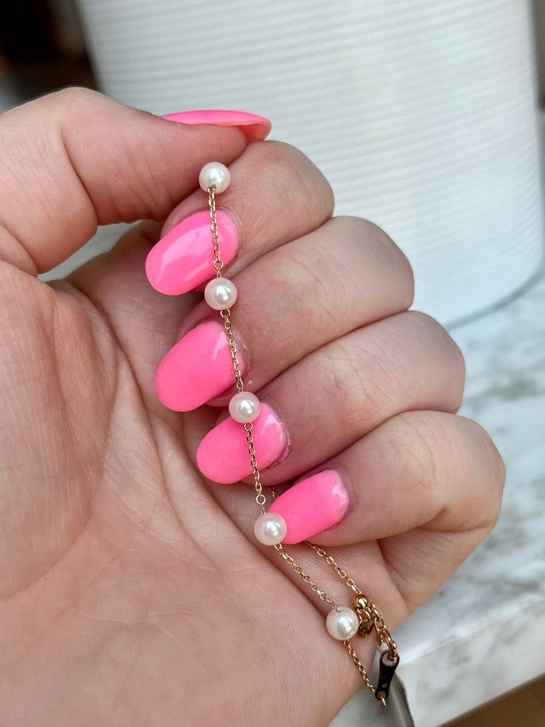 18K Rose Gold Pearl Chain Bracelet