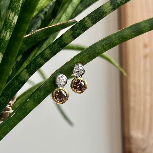 18K "Chocolate" and White Diamond Bezel Earrings 2.18CTW