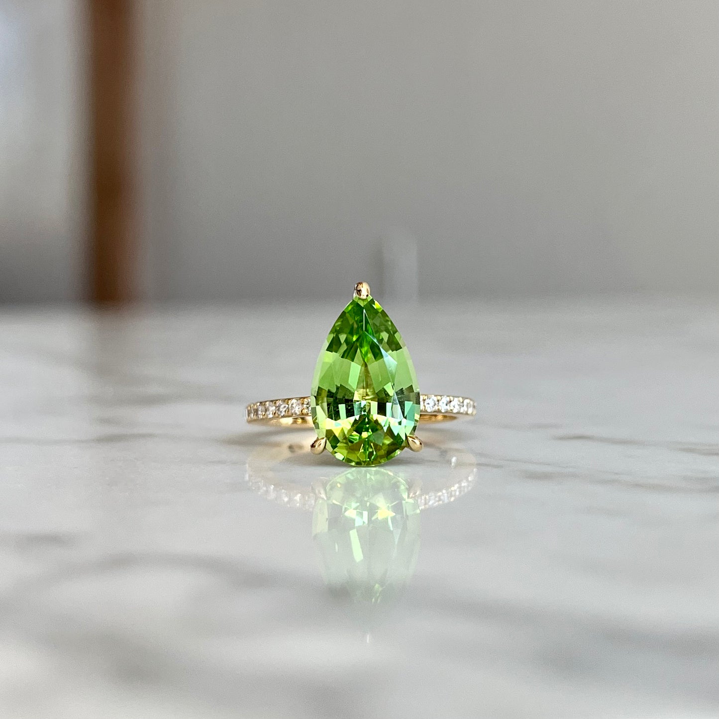 18K Yellow Gold Peridot Hidden Halo Diamond Accented Ring 5.07CTW