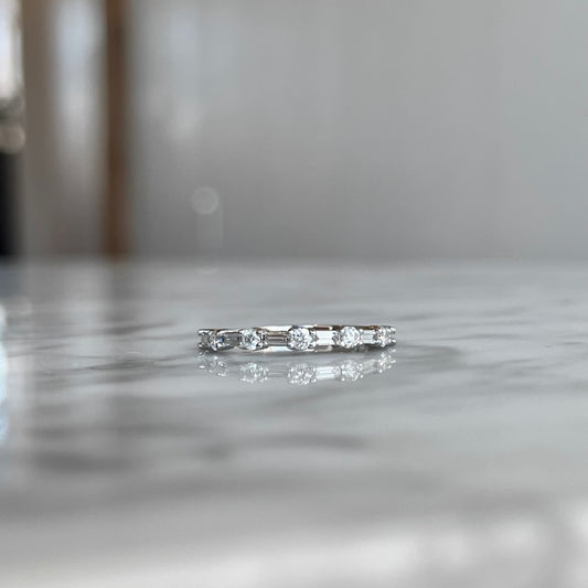 14K Gold Baguette and Round Diamond Straight Band 3/8CTW