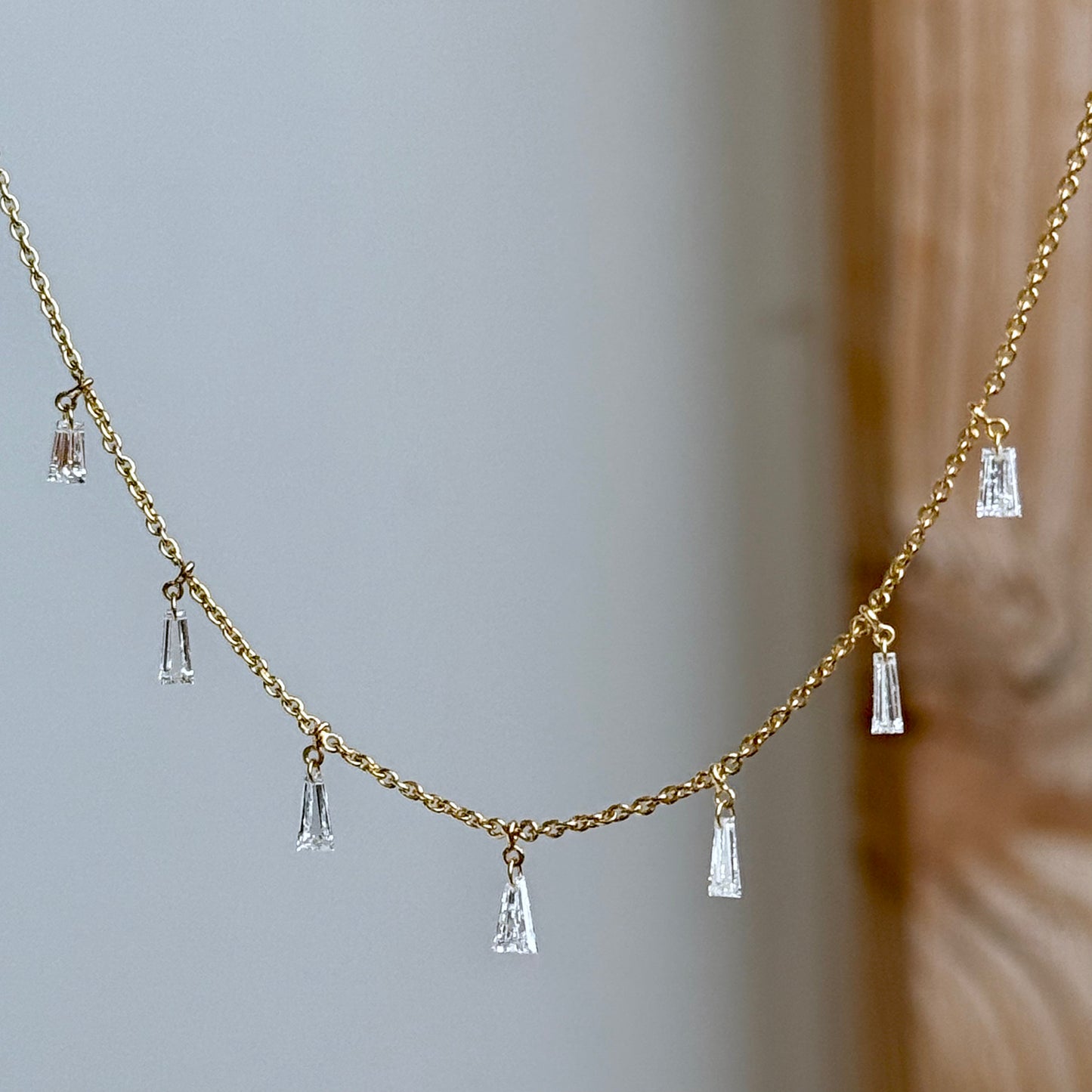 18K Yellow Gold Tapered Baguette Floating Diamond Necklace