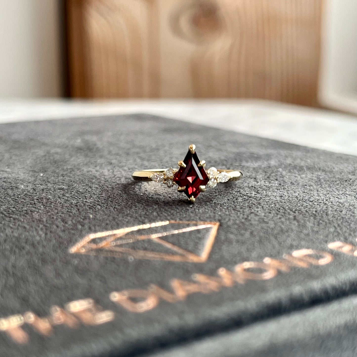 14K Yellow Gold Garnet and Diamond Ring