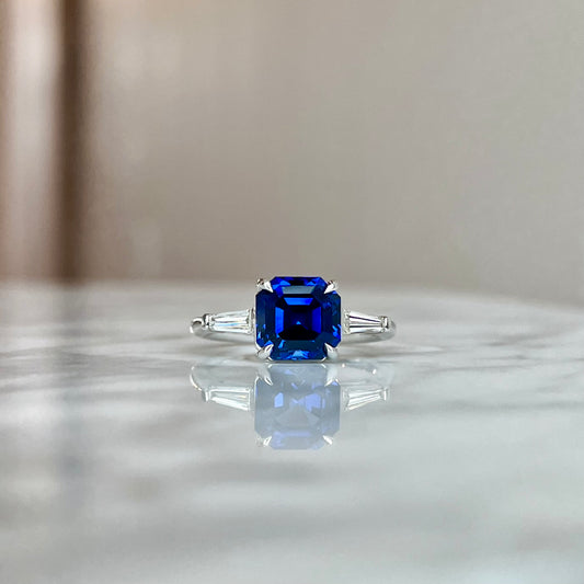 14K White Gold Sapphire and Diamond Three Stone Ring