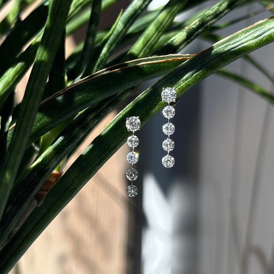 14K White Gold 5-Stone Floating Diamond Dangle Earrings