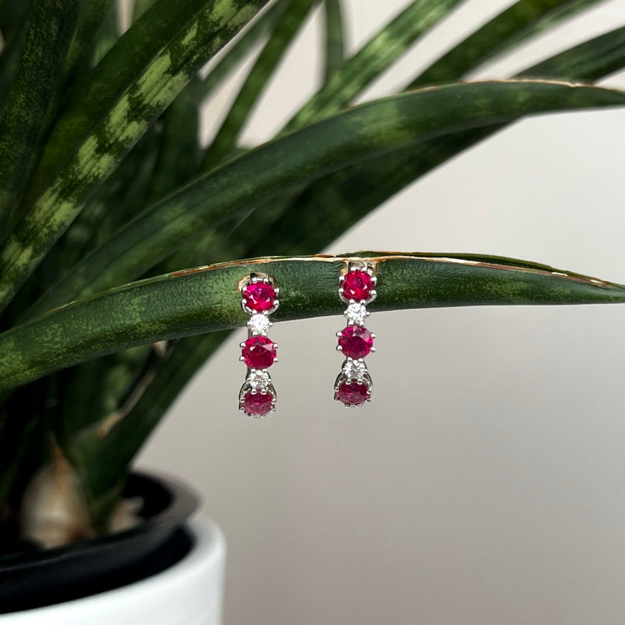 18K White gold Ruby and Diamond Hoop Earrings